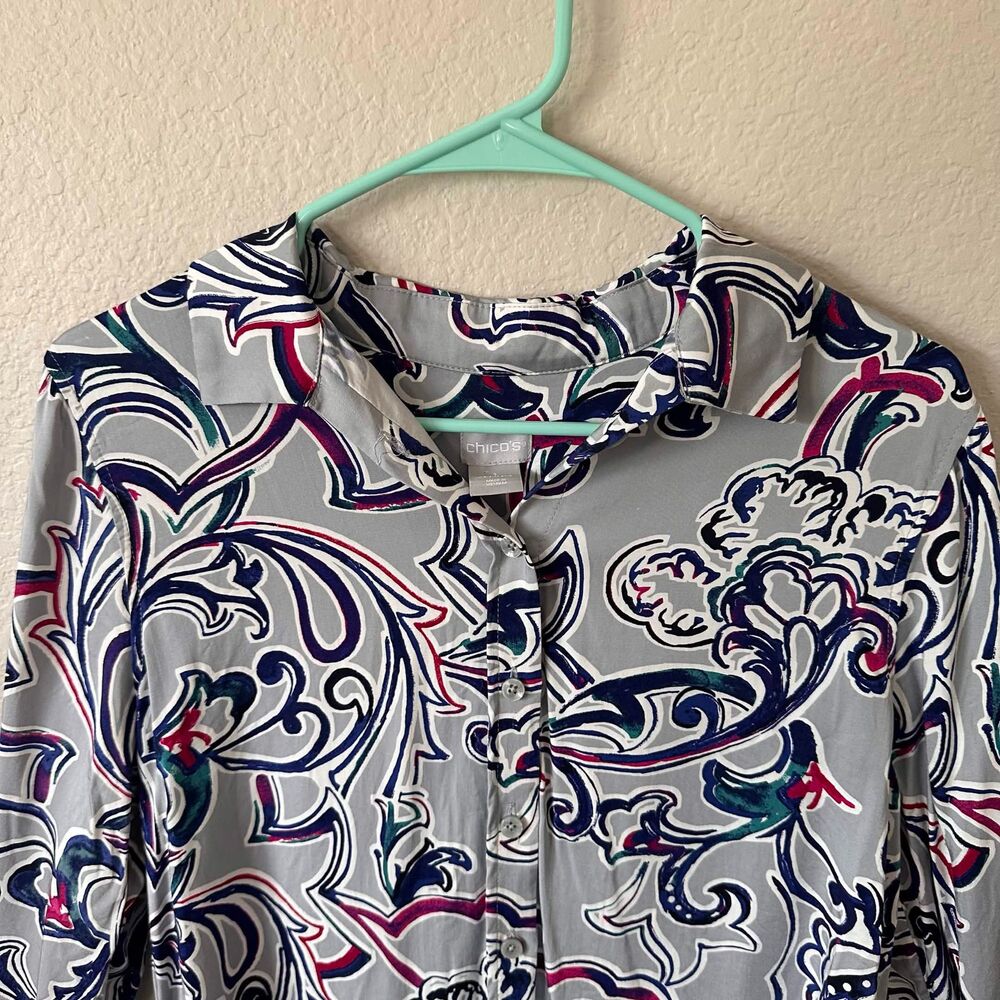 Chico's Paisley Modal Button Down Shirt Artsy Lagenlook Eclectic Size 1 US 8/10 - Picture 2 of 8